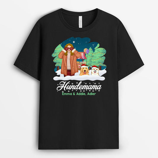 1411AGE1 personalisiertes hundemama im wald weihnachten t shirt