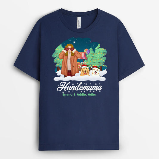 1411AGE2 personalisiertes hundemama im wald weihnachten t shirt