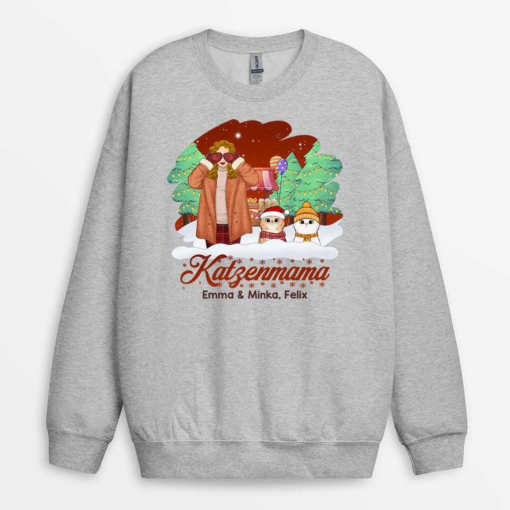 1411WGE2 personalisierter katzenmama im wald weihnachten pullover