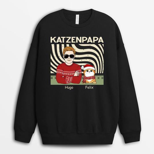 1413WGE1 personalisierter cooler katzenpapa weihnachten pullover