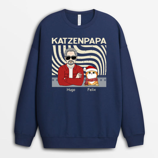 1413WGE2 personalisierter cooler katzenpapa weihnachten pullover