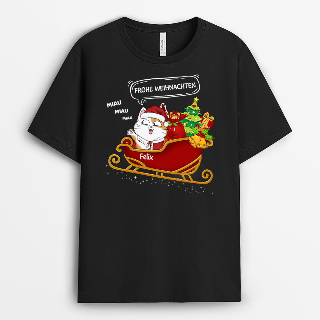 1431AGE1 personalisiertes schnurrige weihnachten mit schlitten t shirt