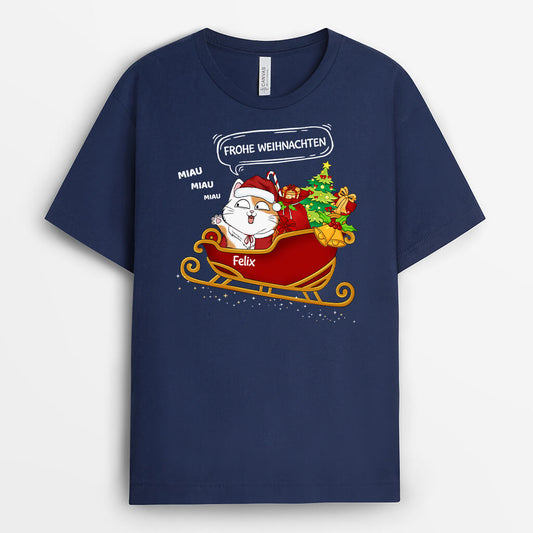 1431AGE2 personalisiertes schnurrige weihnachten mit schlitten t shirt