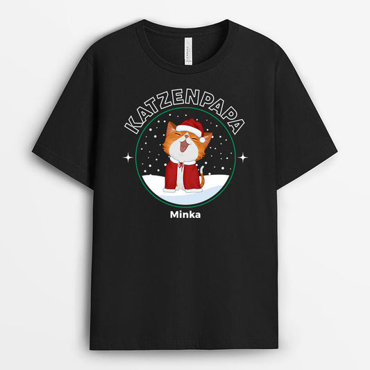 1434AGE1 personalisiertes katzenpapa katzenmama im schnee weihnachten t shirt