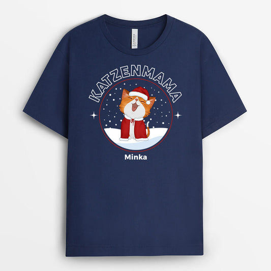 1434AGE2 personalisiertes katzenpapa katzenmama im schnee weihnachten t shirt
