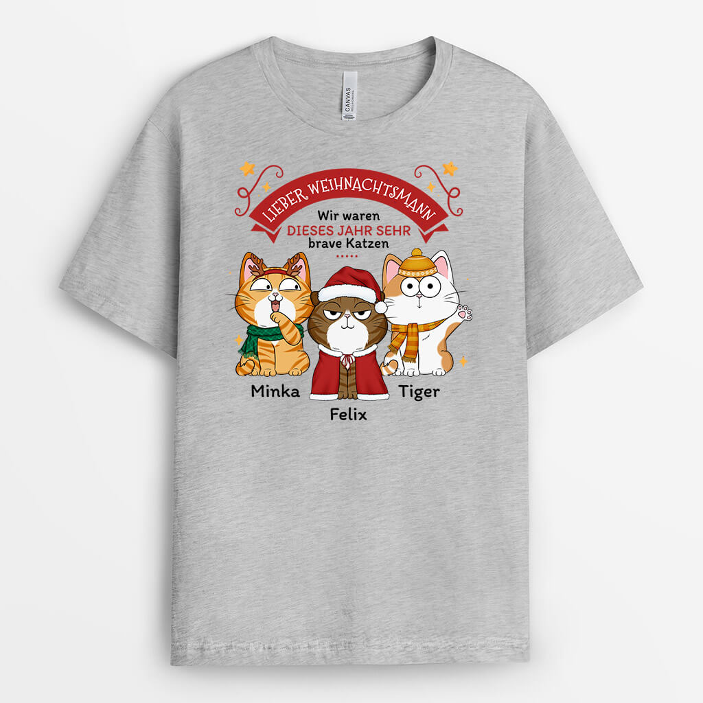 1436AGE2 personalisiertes lieber weihnachtsmann wir sind brave katzen t shirt