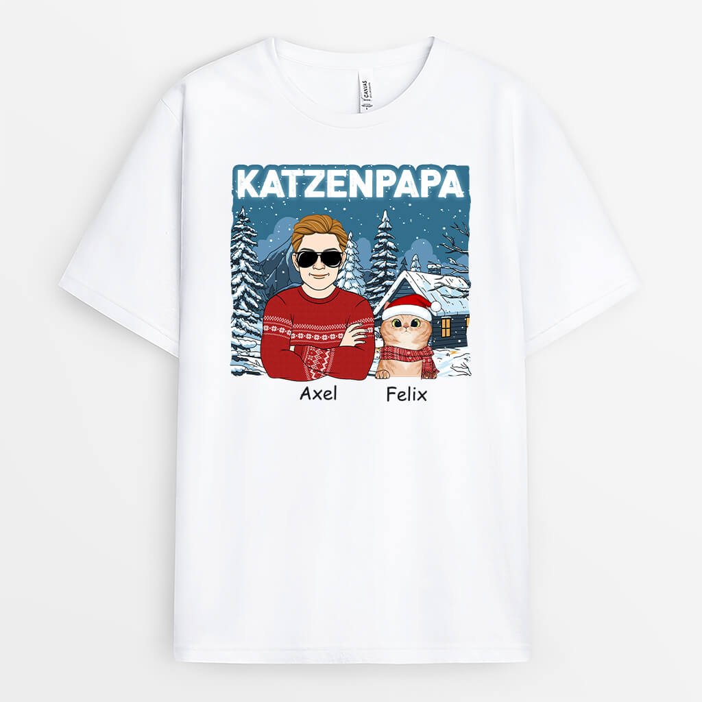 1437AGE1 personalisiertes cooler katzenpapa zu weihnachten t shirt