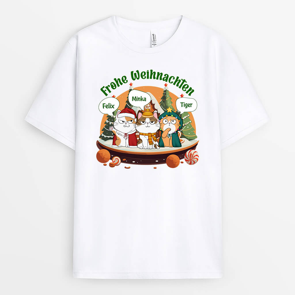 1446AGE1 personalisiertes schnurrige weihnachten mit kekshaus t shirt