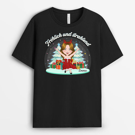 1447AGE1 personalisiertes frohlich und strahlend weihnachten t shirt