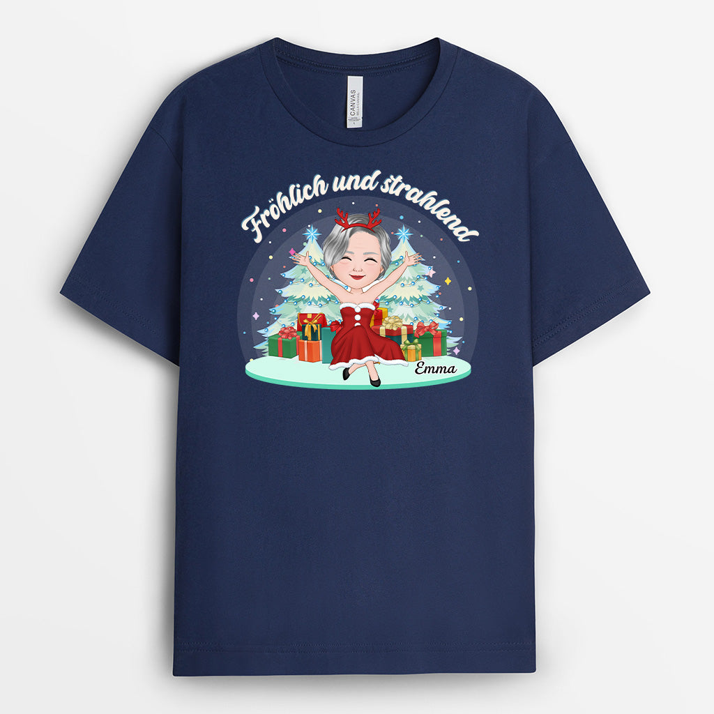 1447AGE2 personalisiertes frohlich und strahlend weihnachten t shirt