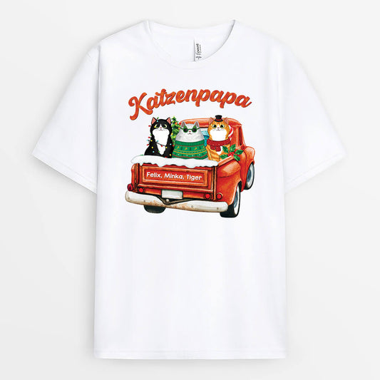 1456AGE1 personalisiertes katzenmama katzenpapa auf dem lkw weihnachten t shirt