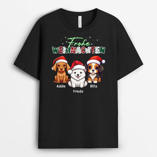 1466AGE1 personalisiertes frohe wau wau weihnachten mit hunden t shirt