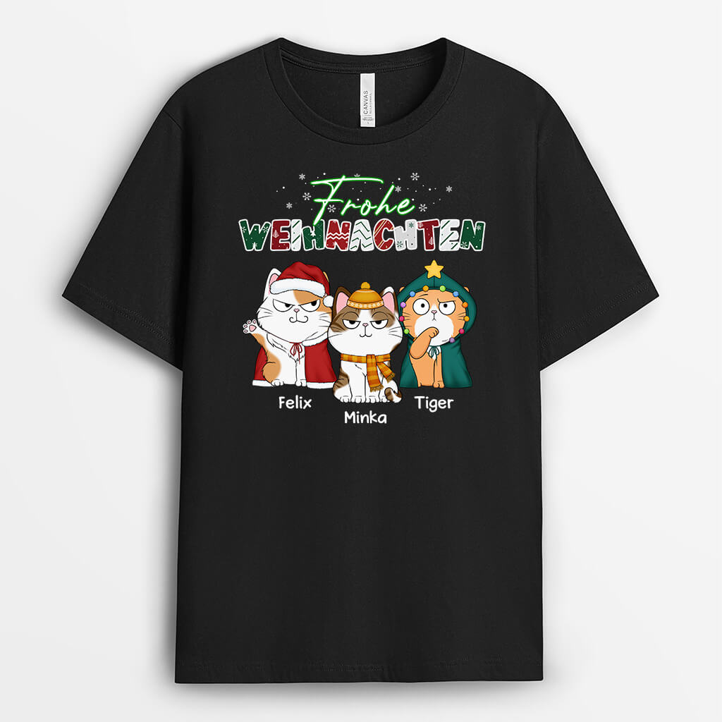 1466AGE1 personalisiertes schnurrige weihnachten mit katzen t shirt