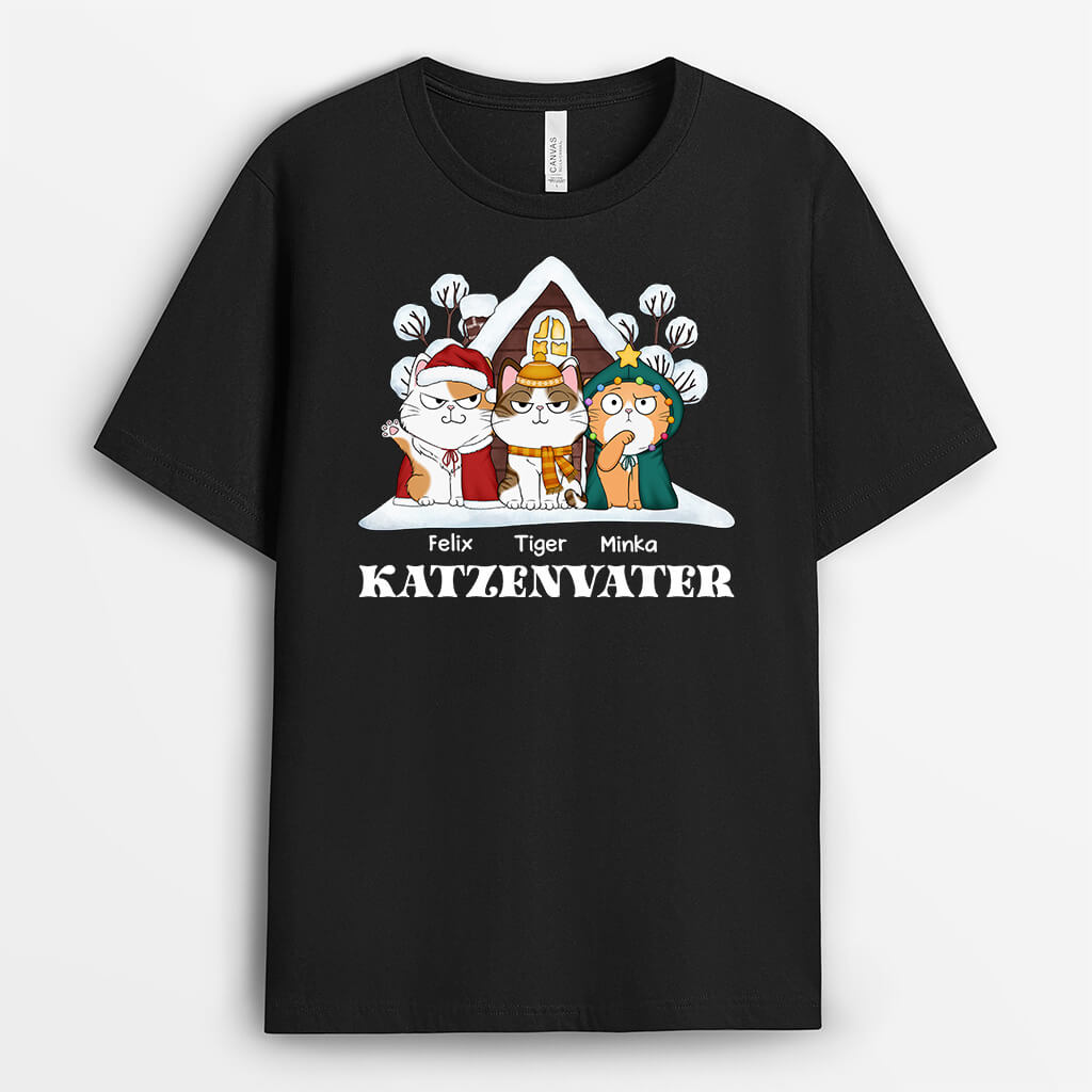 1467AGE1 personalisiertes katzenmama katzenpapa mit sussen katzen zu weihnachten t shirt