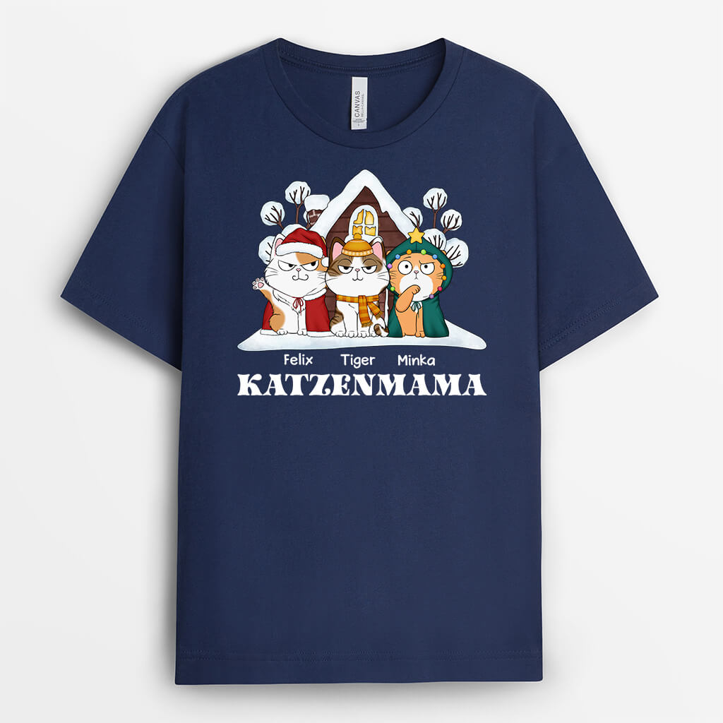 1467AGE2 personalisiertes katzenmama katzenpapa mit sussen katzen zu weihnachten t shirt