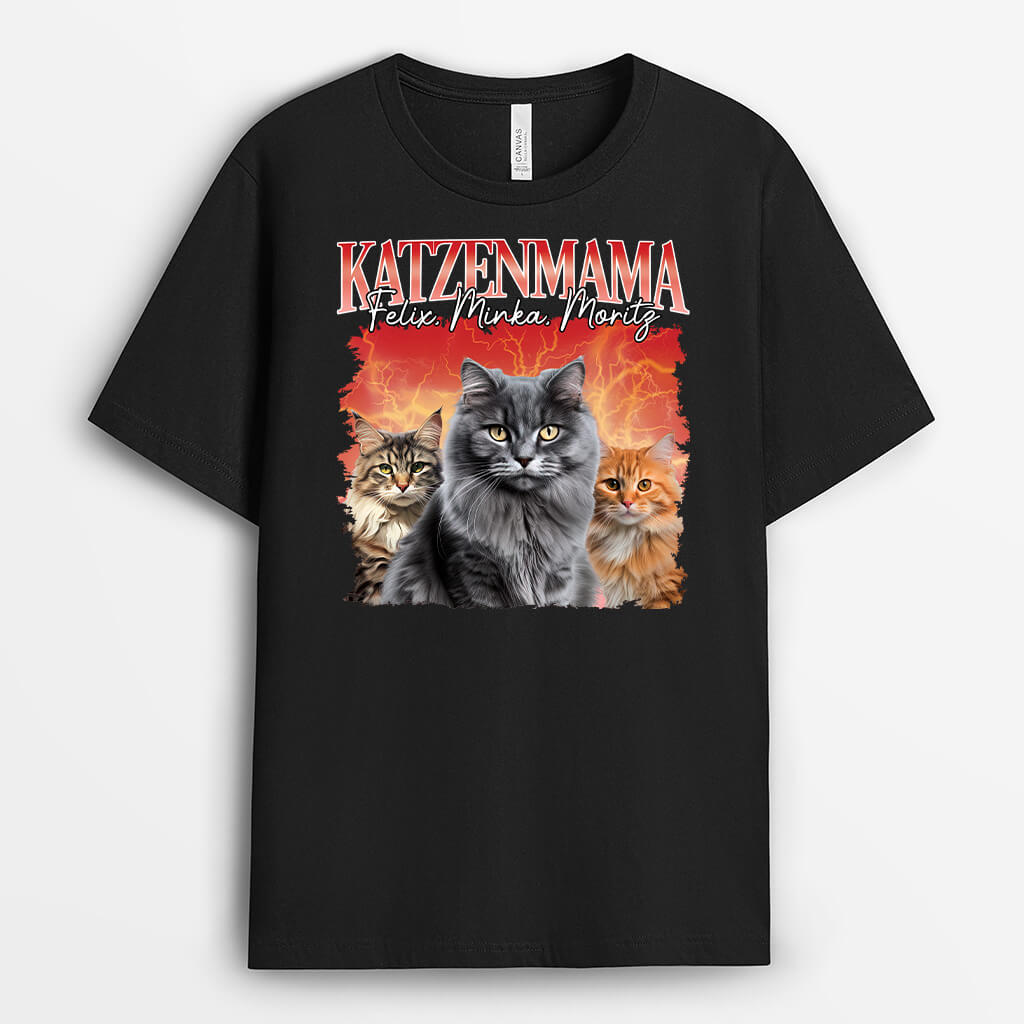 1482AGE2 personalisiertes katzenmama katzenpapa mit blitz und donner t shirt