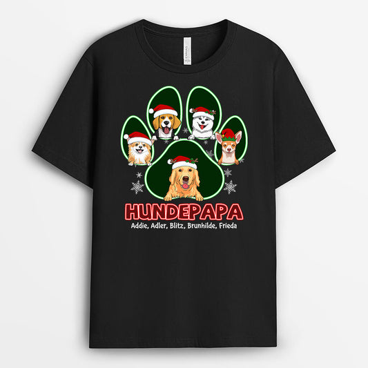 1485AGE1 personalisiertes  hundemama hundepapa mit pfote zu weihnachten t shirt