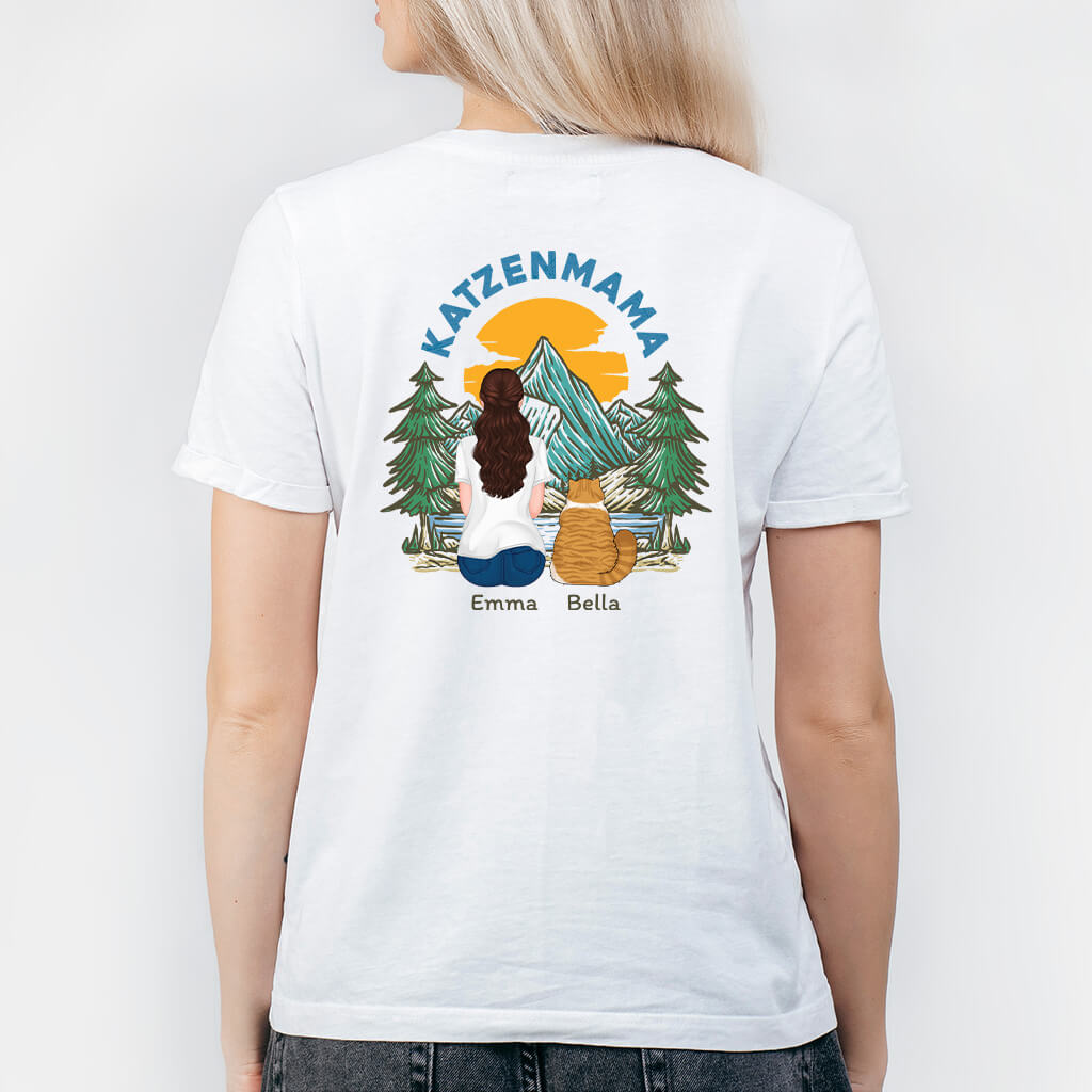 1510AGE2 personalisiertes katzenpapa katzenmama im wald ruckenseiten t shirt