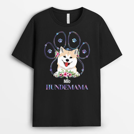 1532AGE1 personalisiertes hundemama hundepapa mit blumen t shirt