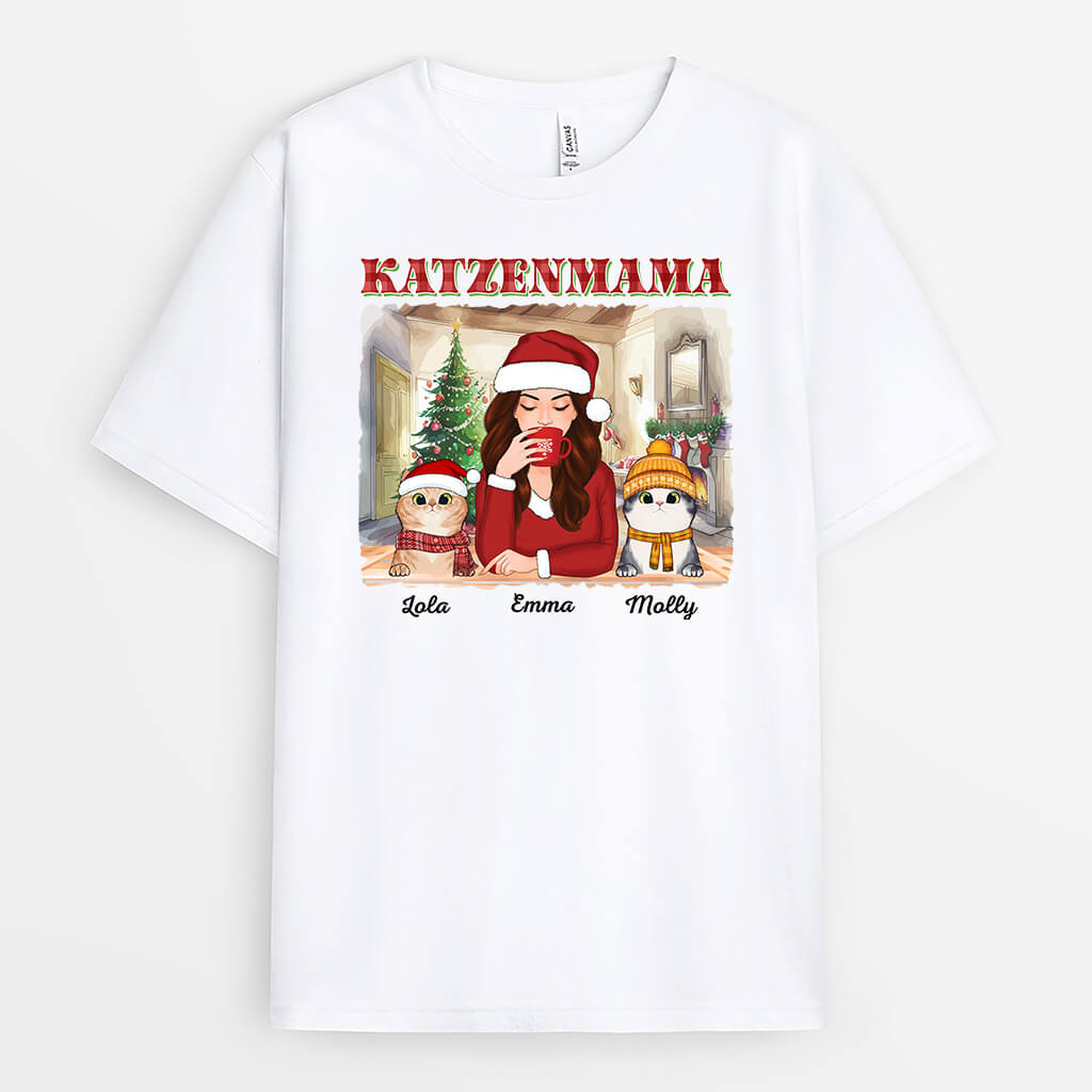 1544AGE1 personalisiertes katzenmama zu weihnachten t shirt
