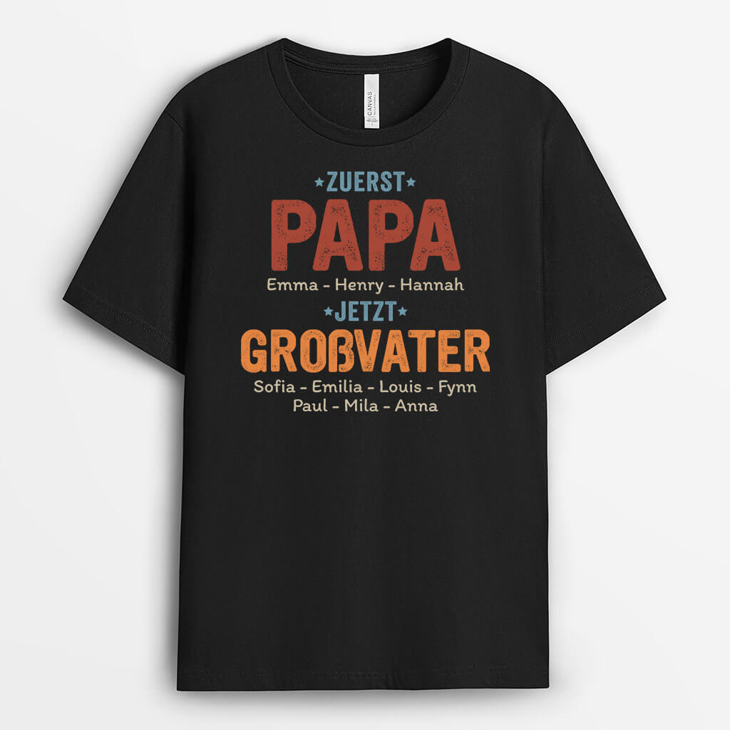 1627AGE2 personalisiertes zuerst papa jetzt opa t shirt