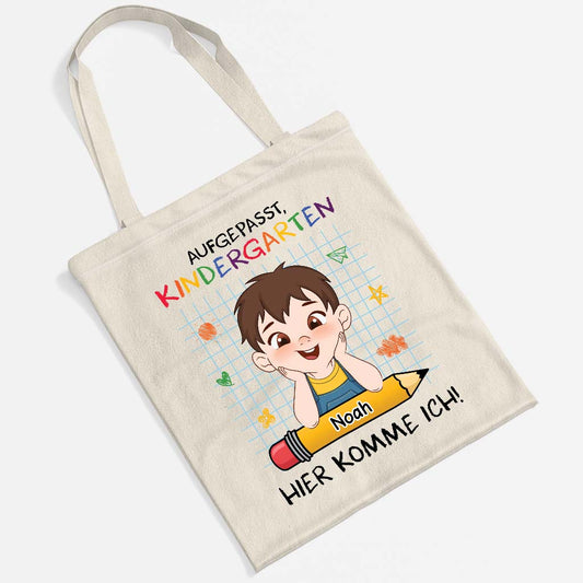 1659BGE2 achtung ich komme personalisierte tragetasche_ kinder zur einschulung 1659B8T8K