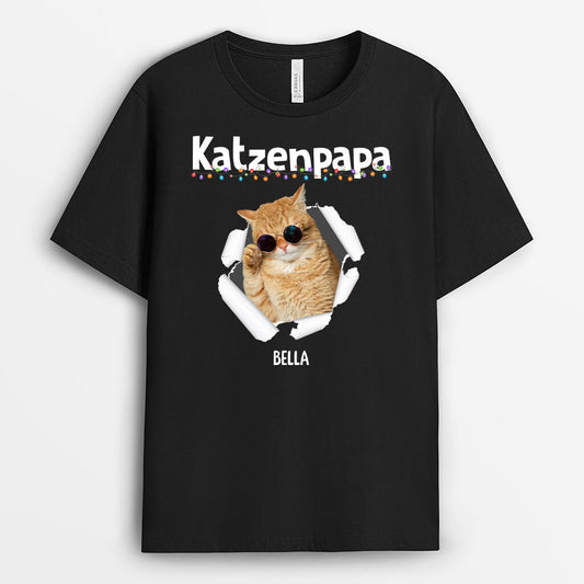 1736AGE1 personalisiertes katzenpapa katzenmama t shirt