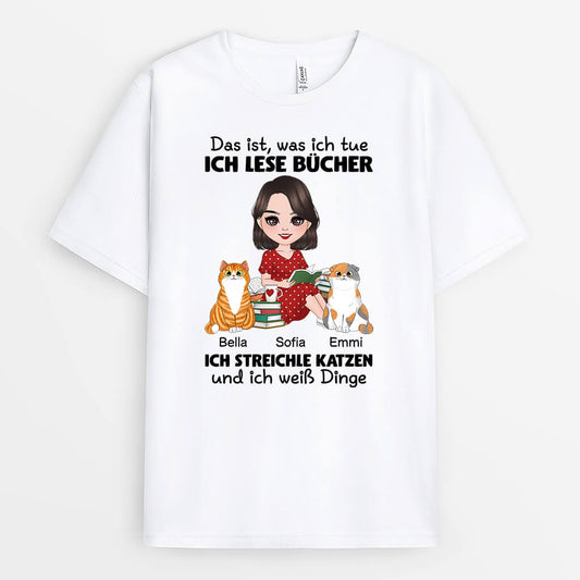 1860AGE2 personalisiertes das mache ich ich lese bucher ich streichle katzen und ich weiss alles t shirt