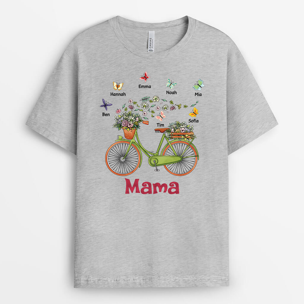 1933AGE2 personalisiertes mama oma blumen_ schmetterlinge _ fahrrad t shirt