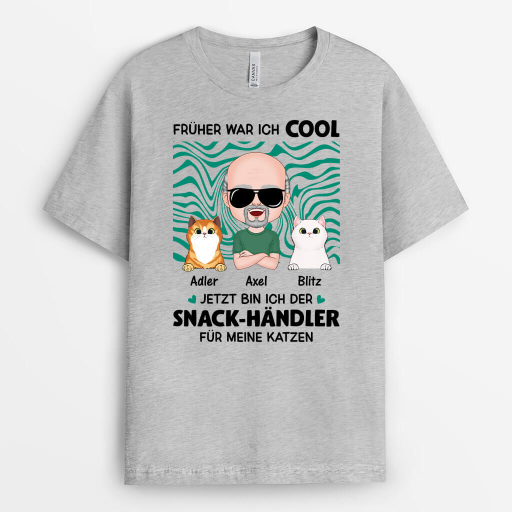 1987AGE2 personalisiertes fruher war ich cool jetzt bin ich der snack handler fur meine katzen t shirt