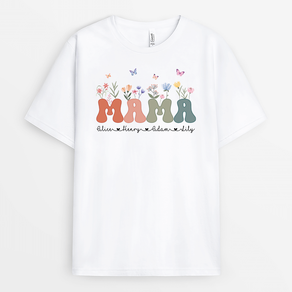 2115AGE1 personalisiertes mama und blumen t shirt