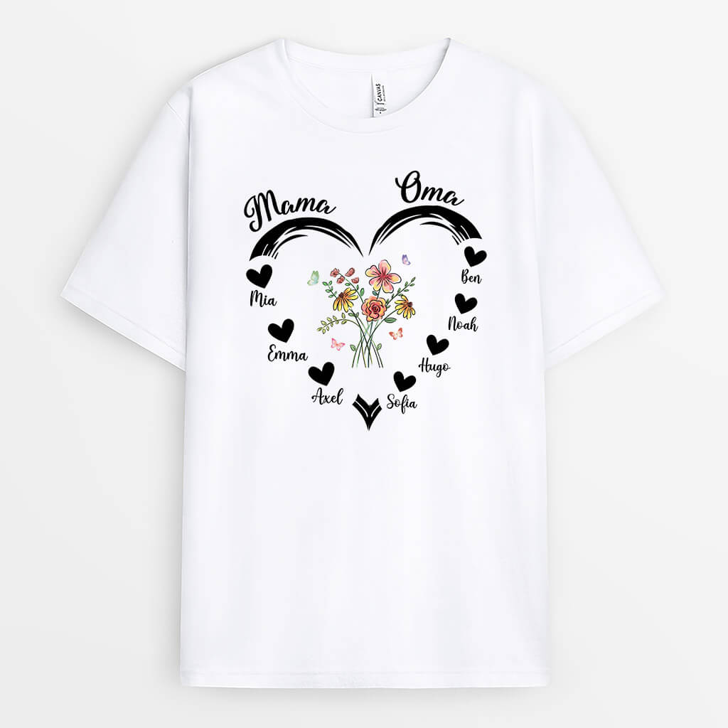 2174AGE1 personalisiertes mama oma herz mit blumen t shirt