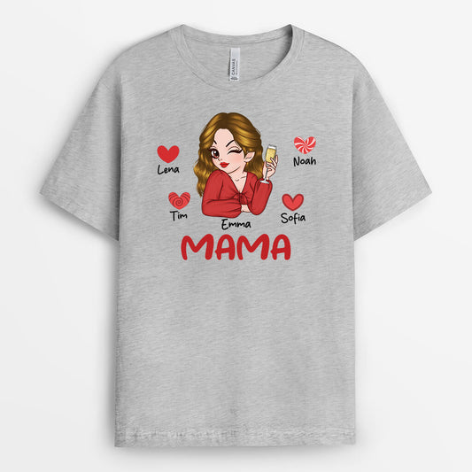 2186AGE2 personalisiertes mama charmante mit rotes herz t shirt