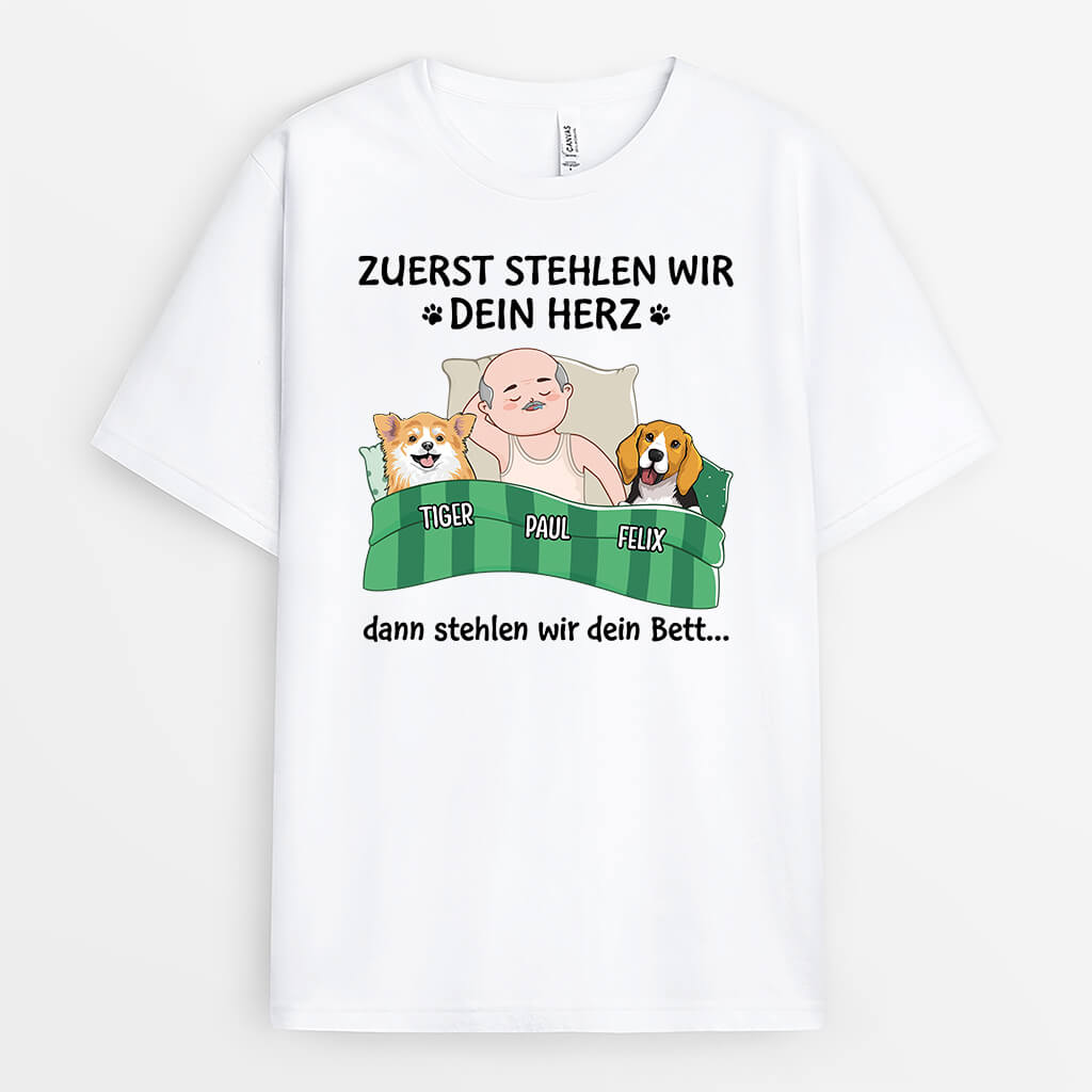 2272AGE1 personalisiertes erst stehlen sie dein herz dann dein sofa und dein bett hunde t shirt