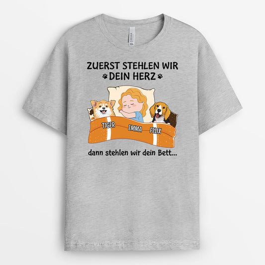 2272AGE2 personalisiertes erst stehlen sie dein herz dann dein sofa und dein bett hunde t shirt