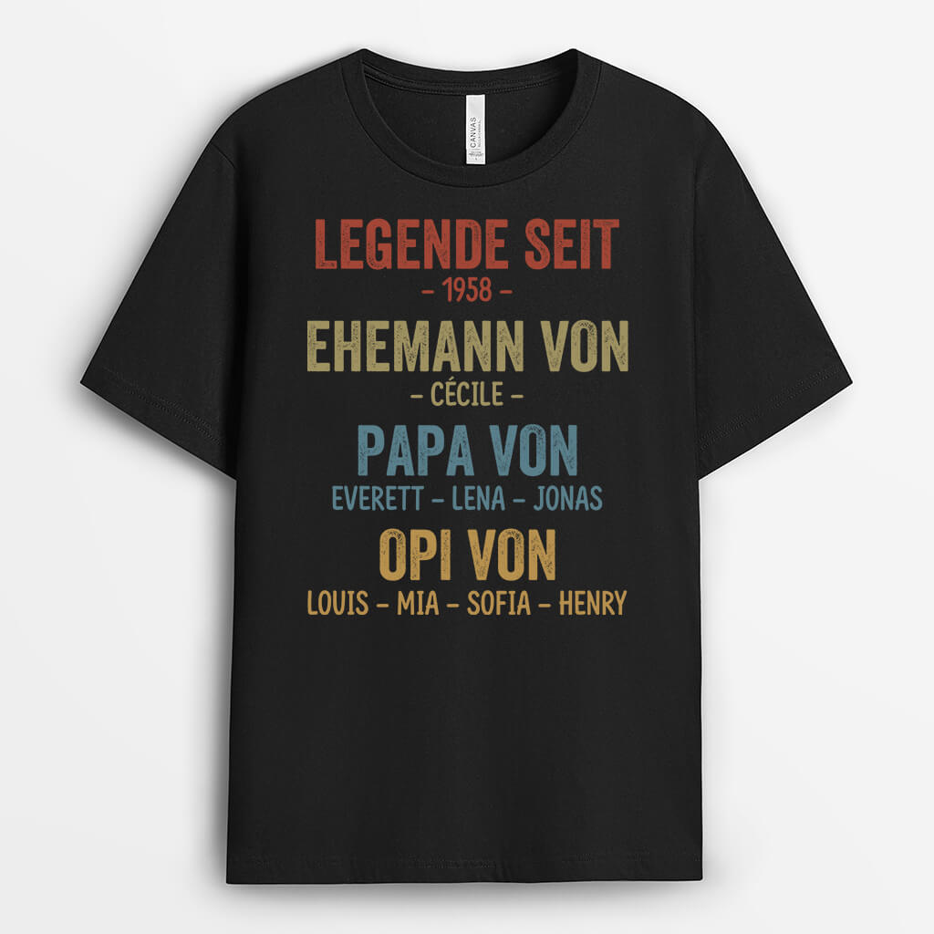 2327AGE1 personalisiertes legende seit ehemann papa opa von t shirt