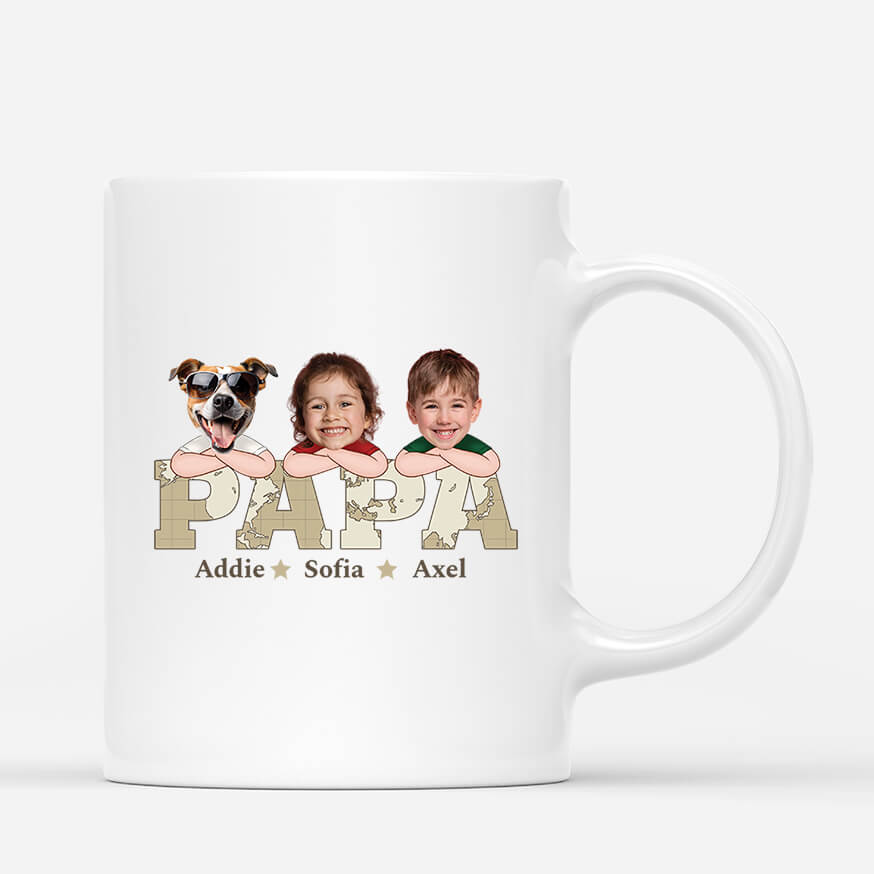 2333MGE1 personalisierte papa und kinder weltkarte tasse