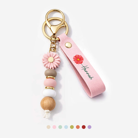 2501MGE1 blume _ name personalisierte geschenke fur frauen  uv druck daisy schlusselanhanger perlen 2501mjcl7e