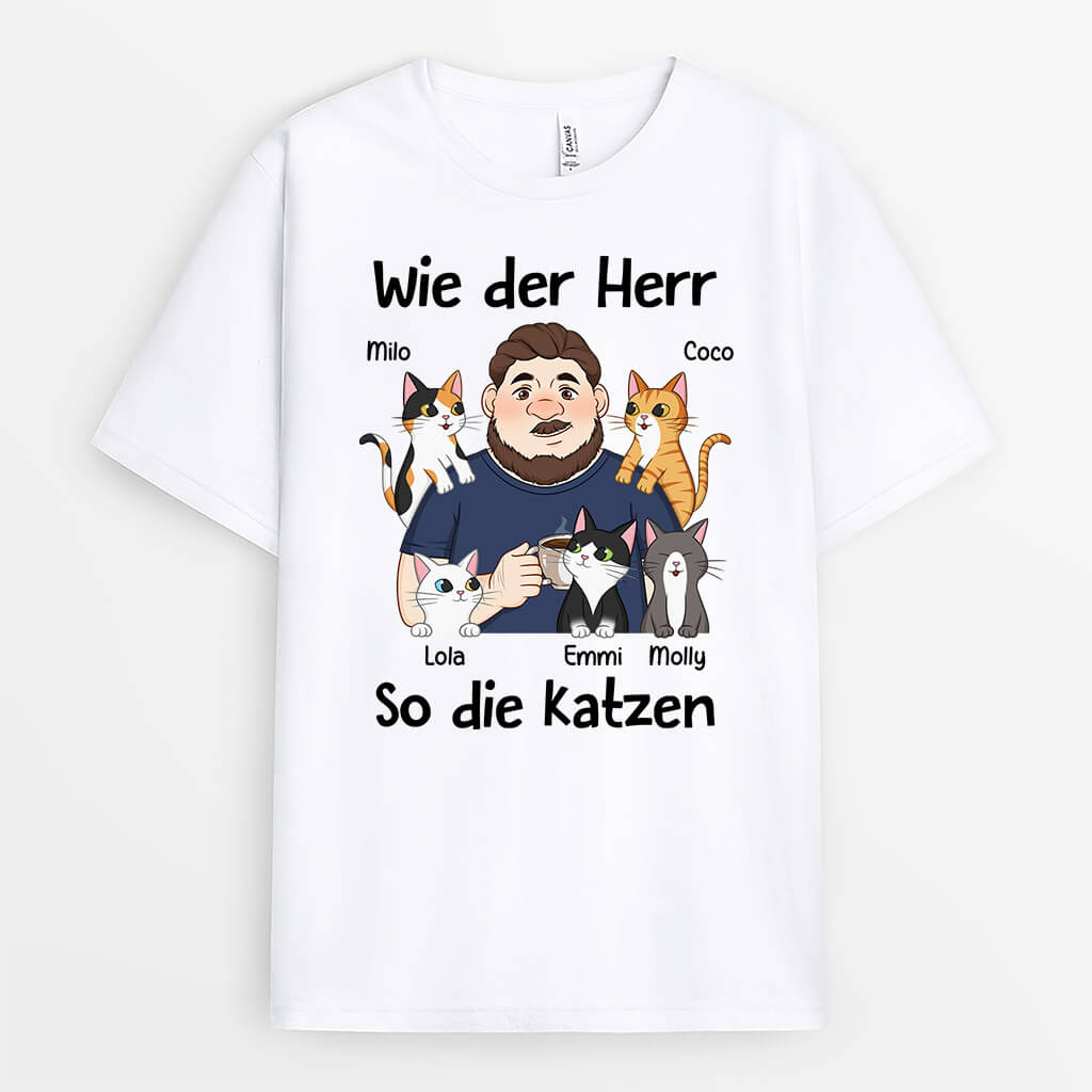 2531AGE1 personalisiertes wie der herr so die katze t shirt