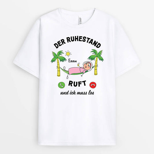 2538AGE1 personalisiertes der ruhestand ruft und ich muss los frauen t shirt