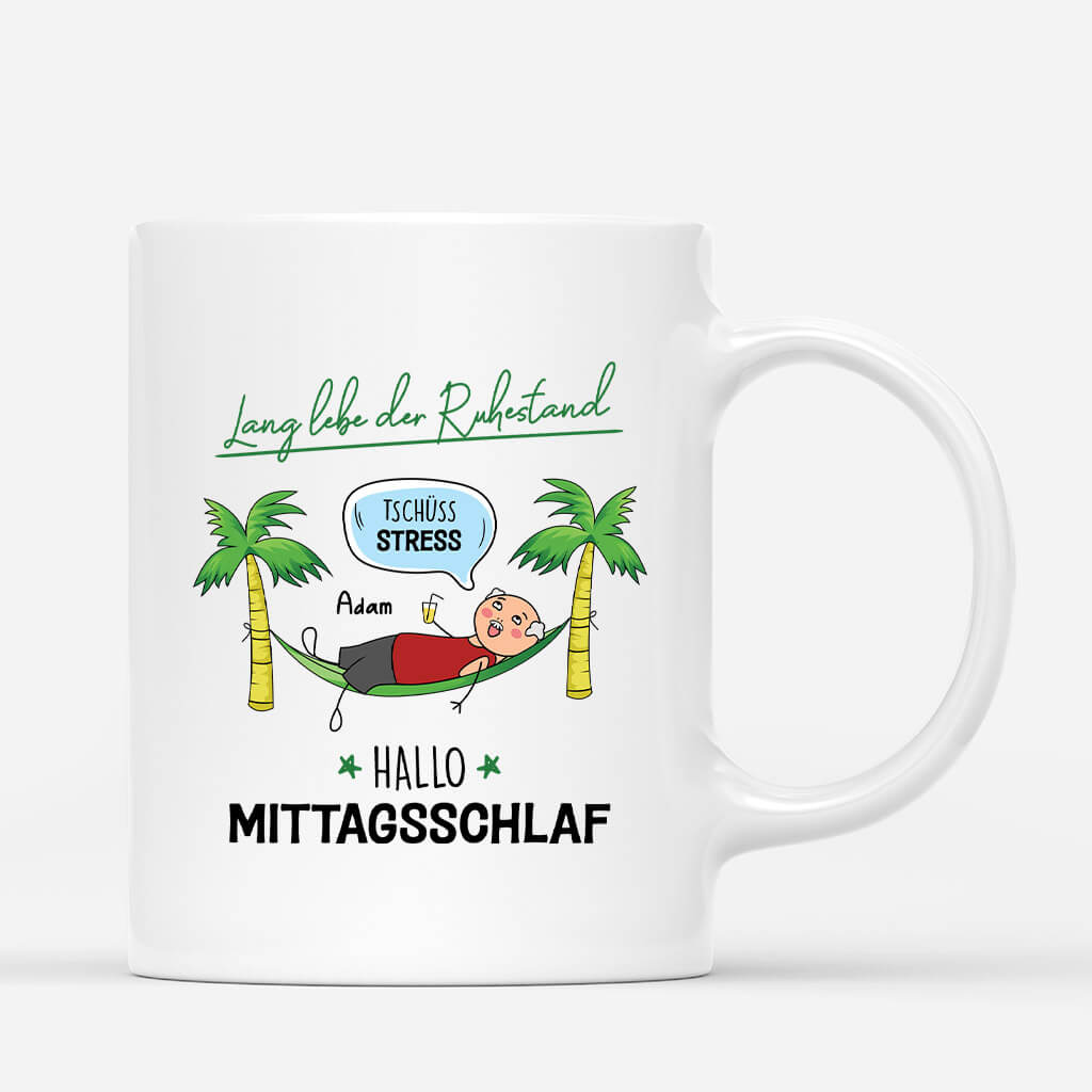 2539MGE1 personalisierte lang lebe der ruhestand tschuss stress hallo mittagsschlaf manner tasse