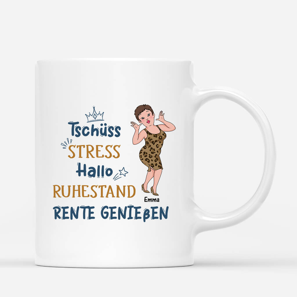 2560MGE1 personalisierte tschuss stress hallo ruhestand rente geniessen frauen tasse