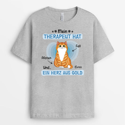 2593AGE1 personalisiertes mein therapeut hat fell pfoten und ein herz aus gold t shirt