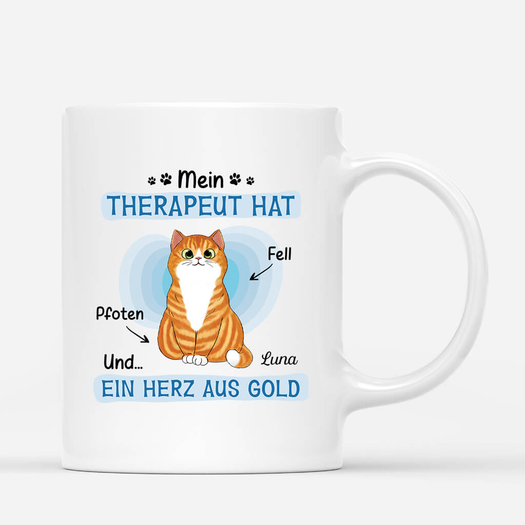 2593MGE1 personalisierte mein therapeut hat fell pfoten und ein herz aus gold tasse