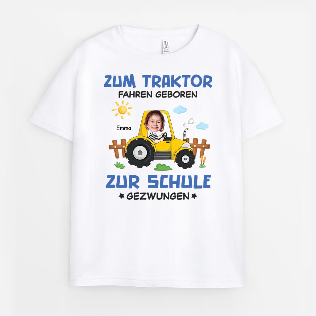 2609AGE1 personalisiertes zum traktor fahren geboren zur schule gezwungen kinder t shirt