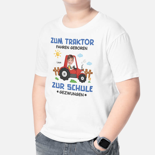 2609AGE2 personalisiertes zum traktor fahren geboren zur schule gezwungen kinder t shirt