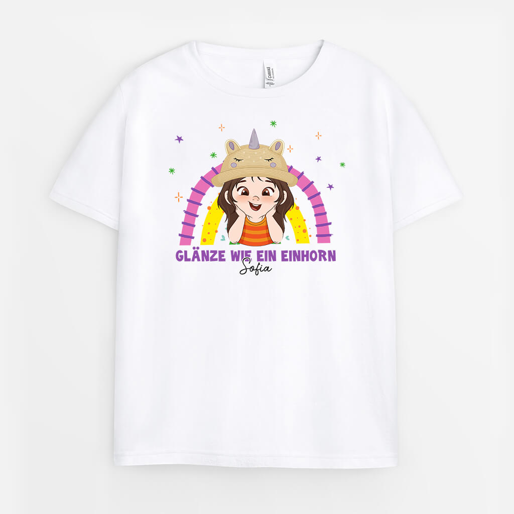 2638AGE1 glanze wie ein einhorn  perosnalisiertes t shirt fur kinder