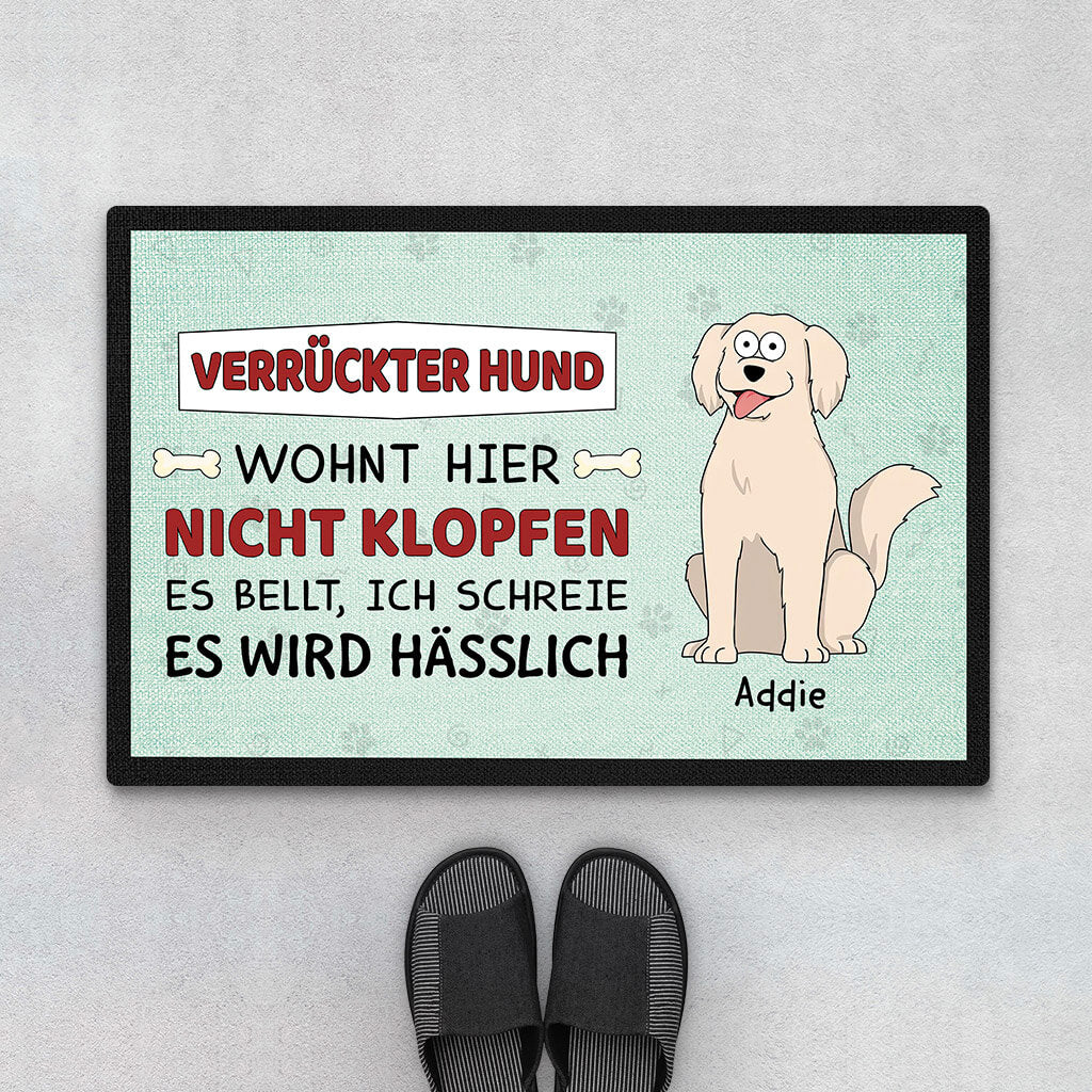 2642DGE1 verruckte hunde wohnen hier  personalisierte fussmatte fur hundebeliebhaber