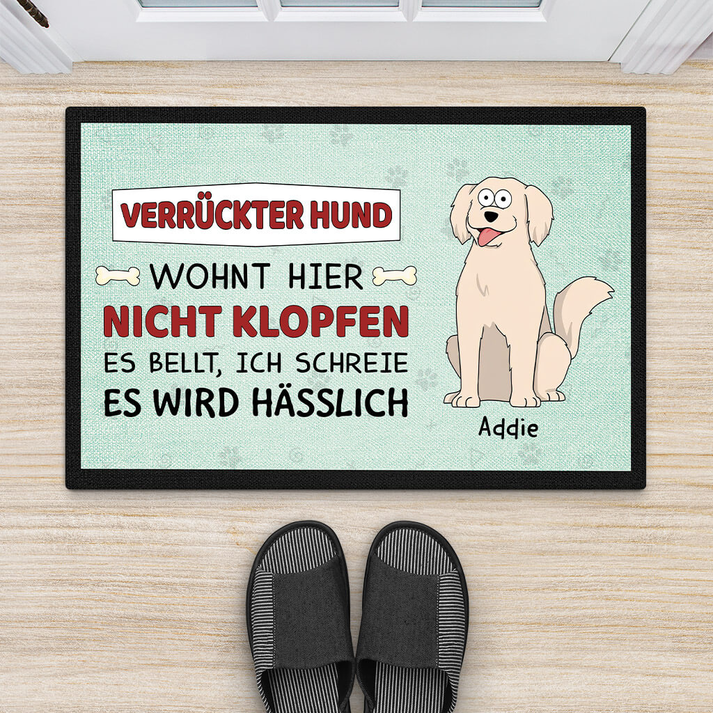 2642DGE2 verruckte hunde wohnen hier  personalisierte fussmatte fur hundebeliebhaber