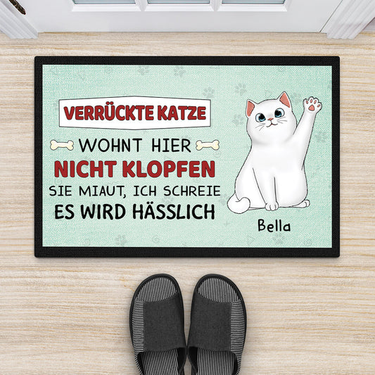 2642DGE2 verruckte katzen wohnen hier  personalisierte fussmatte fur katzenbeliebhaber